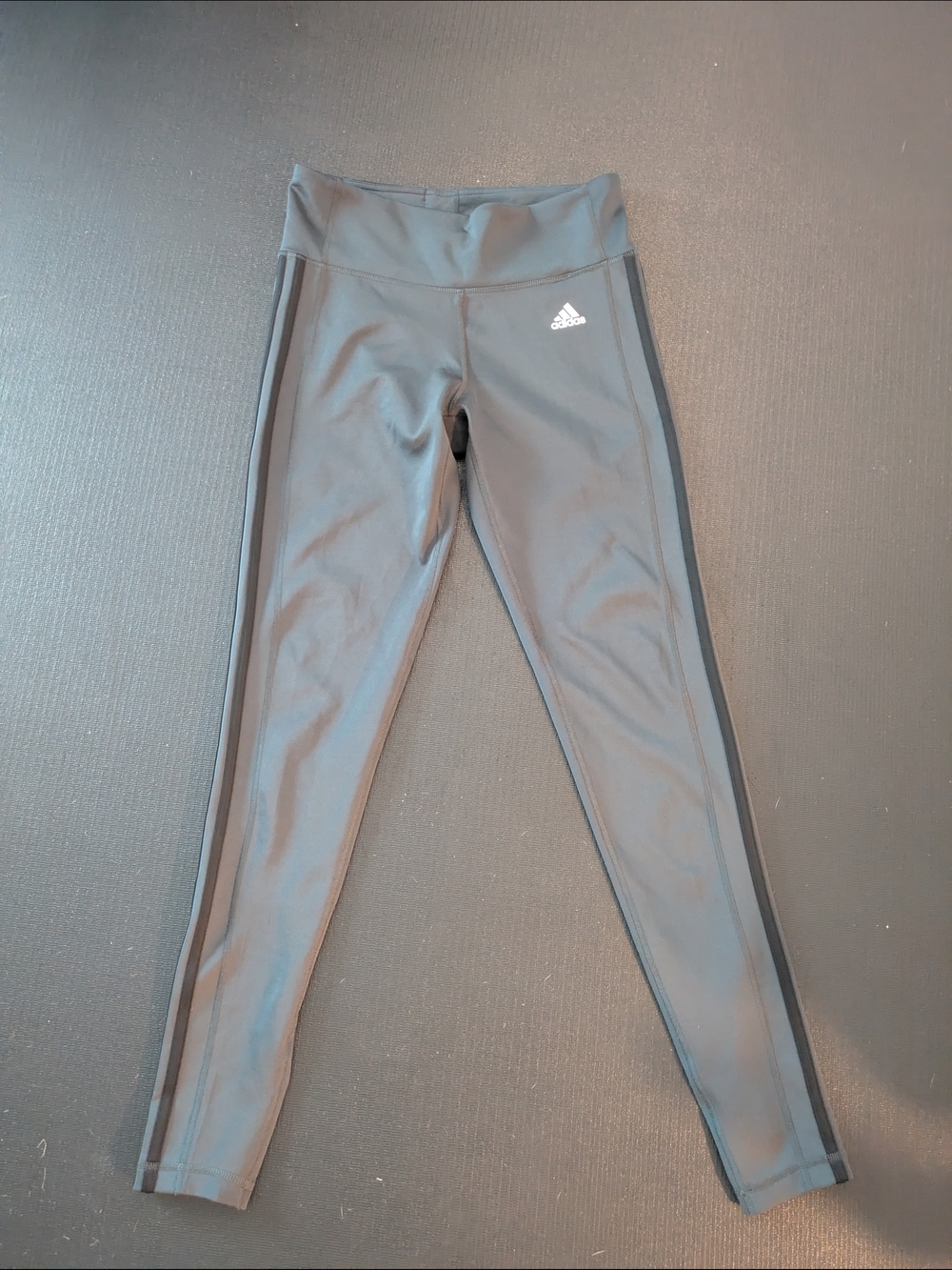 Adidas Womens Charcoal Gray Athletic Leggings with Black Side Stripes Medium